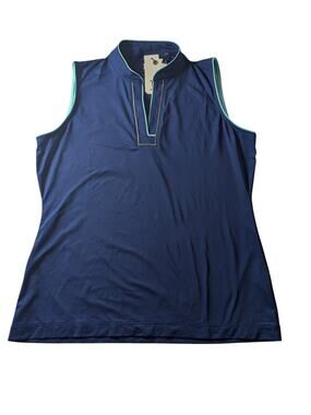 EP New York Women's Medium Mandarin Collar Sleeveless Golf Polo Top Shirt Inky